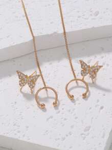 Butterfly Tassel Clip-On Earrings, Asymmetric Butterfly Ear Cuff Earring Set, Suitable For Young Women Pursuing Personalized Fashion And Unique Accessories, Suitable For People Without Pierced Ears, Casual Wear, Music Festivals, Art Exhibitions