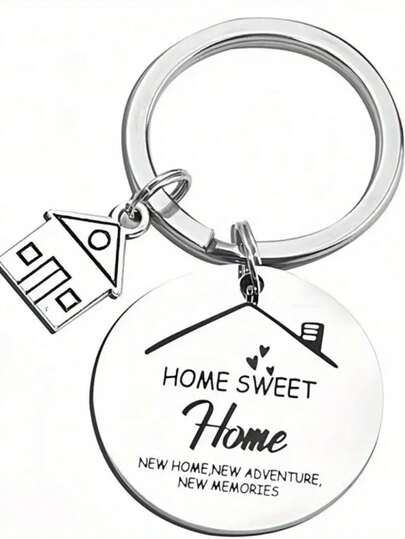 1 pieza Llavero unisex "Hogar dulce hogar" para nueva casa, colgante con forma de casa de acero inoxidable, accesorio de mochila para el hogar, el coche, accesorios góticos lindos de Y2K, ideas de regalo para el Día del Maestro, Navidad