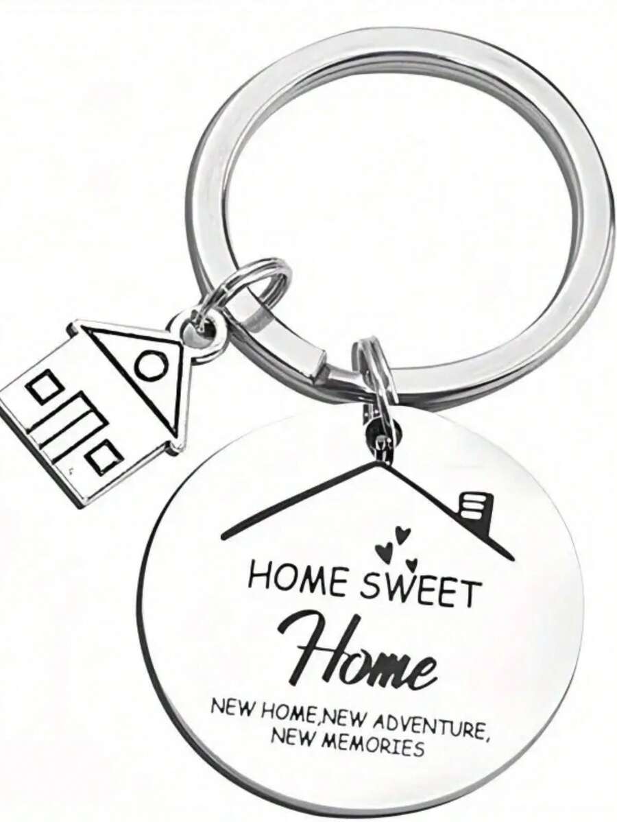 1pc Unisex Home Sweet Home New House Key Chain, Stainless Steel House Shaped Pendant Keyring, Housewarming Backpack For School Car Accessories Cute Goth Y2k Halloween Accessories Teachers Day Christmas Gift Ideas - Silver - View 1