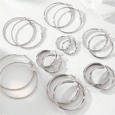 16件/日常用大圈耳环金属圈耳环时尚大圈耳环套装耳环多件套