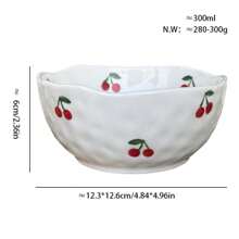 1 pieza Bol de cerámica hecho a mano de 300ml con diseño asimétrico minimalista moderno, pintado a mano con cerezas rojas, bol de cerámica redondo para ensaladas, postres, aperitivos, apto para uso doméstico, regalo de Año Nuevo y cumpleaños, regalo del Día de la Mujer 3.8, apto para lavavajillas y microondas, regalo ideal para restaurantes, aficionados a la cocción y reuniones, útiles escolares