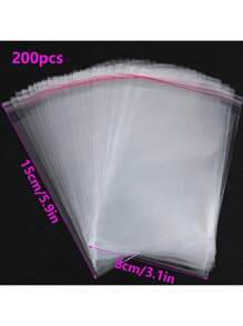 100 stuks/200 stuks Transparante Geschenkzakken, Zelfklevende Zakken, Afsluitbare Zakken Voor Verpakking En Opslag Van Kantoorbenodigdheden, Potloden, Linialen, Tandenborstels, Rietjes, Eetstokjes, Lepels, Gemakkelijk Mee Te Nemen, Geschikt Voor Bruiloft, Verjaardagsfeestje, Sieraden DIY Accessoires, En Kantoorbenodigdheden Pen Cadeau, Ketting, Armband Verpakking, Dunne OPP Zelfklevende Zakken, Glazen Sieraden Ketting Verpakking Zakken, Afsluitbare Zakken, Kersen Geschenkzakken, Strik Kant Geschenkzakken, Souvenirs, Verjaardag, Bruid, Bruiloft