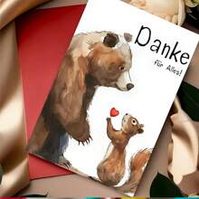 1buc, fermecător felicitare germană de mulțumire, (cu plic) urs brun cu design ilustrativ de veveriță. Potrivit pentru orice ocazie, felicitare perfectă pentru prieteni și colegi de clasă, cadou unic (12cm/4.7inx17cm/6.7in)