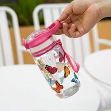 1pc 600ml/21OZ Transparent Cartoon Printed Straw Cup, 3D Anime Design Portable Plastic Water Bottle, Kids Straw Cup, Outdoor Sports Water Bottle, Picnic, Camping, School, Hiking, Travel, Gift