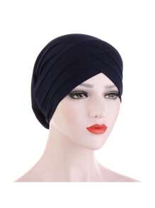 1pc Stretch Forehead Crossed Turban Hat Women Solid Color Hijab Hat Casual Elastic Head Wrap Lightweight Chemo Hat Headscarf Hats Bonnet Hair Bonnet Turban