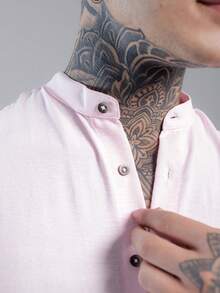 Men's Short Sleeve Shirt Elegant Casual Party Work - 藕粉色 - 查看 2