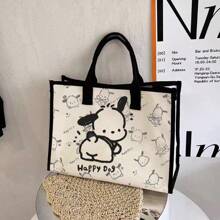 Sanrio Sac fourre-tout en canevas Pompompurin de Sanrio - Sac à bandoulière mignon et spacieux pour femmes, cabas solide pour les livres avec une sangle réglable pour l'école/l'université/les trajets | Fournitures scolaires essentielles kawaii, rentrée scolaire