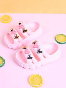 1 Pair Kids/Toddlers Open Toe Sandals With Heart Design, Non-Slip Outdoor Slip On Beach Shoes For Girls Summer