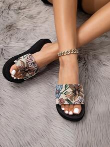 Giày sandal đế xuồng cho nữ, Giày sandal gót thấp, Dép lê nữ, Dép quai hở mũi màu đen, Tối giản, Mũi hở, Đa năng, Thích hợp đi biển, Du lịch, Thường ngày, Phong cách Boho - màu đen - Xem 4