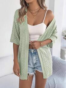 女士春夏复古街头风时尚，优雅轻盈的波西米亚针织开衫，宽松休闲的夏威夷风情，百搭海滩度假装 - 薄荷綠 - 查看 3