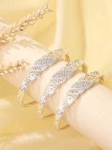 Set de 3 brazaletes dorados para mujer con adornos de estrás, joyería de brazalete de moda para fiesta real