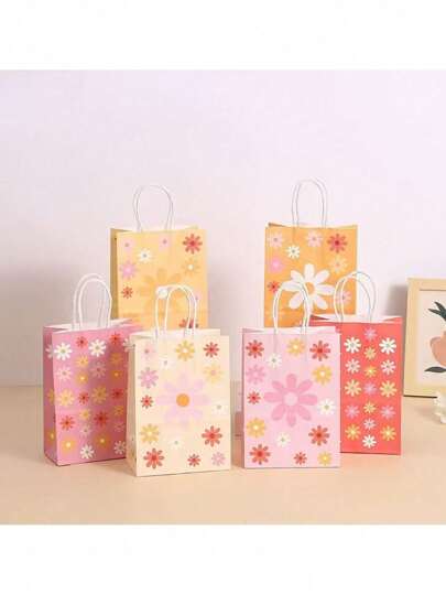 6pcs/12pcs Flower Party Gift Boho Daisy Favors Bags- Birthday Supplies Decorations - Party Favors Theme Goodie Bags For Mother's Day, Wedding Retro Birthday