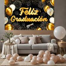 Happy Graduation We're Proud Of You Black And Gold Balloon Photography Background Fabric Gold Glitter Salute Fireworks Design For Graduation Prom Party Cake Table Decoration Banner Vinyl Flag Party Gift Home Decors Tapestry Room Decor Birthday Decorations Party Decorations - Multicolor - View 8