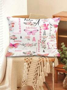 1 Funda de cojín impresa a dos caras con un solo diseño personalizado con nombre, Funda de cojín a medida con mariposa rosa para crear un ambiente familiar cálido y armonioso, Regalo exquisito para aniversarios, cumpleaños, automóvil, funda de cojín, cojín de cabecera, cojín de sofá, reposacabezas de coche, funda de cojín de oficina, para calentar la casa, sofá, cama, coche, sala de té, dormitorio, sala de estar
