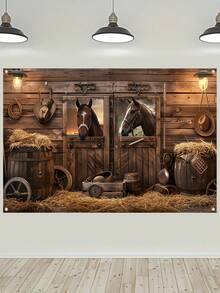 1 件西部牛仔背景横幅，乡村狂野西部牛仔竞技装饰，适用于农舍派对、生日等，多用途背景布，家居装饰，生日派对装饰，适用于照相亭和家庭装饰