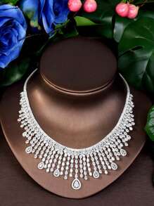 1 Set Luxurious Cubic Zirconia Tassel Jewelry Set, Suitable For Women Wedding Accessories
