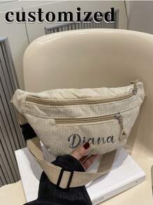 1pc Custom Waist Bag Messenger Bag, Corduroy Fashion Simple Casual Sports Chest Bag. Customized Personalized Mobile Phone Waist Bag. Women's Chest Bag Men's Waist Bag Travel Hip Bag Back To School Graduation Gift For Teachers, Friends, Classmates And Family