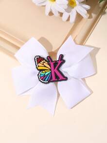 1pc Spring/Summer Pure White Bow Decorated 26 Letter Bow Hair Clip, Alligator Clip Hair Accessory For Girls, Suitable For Daily Decoration, Ribbon Bow Hair Clip - White - View 13