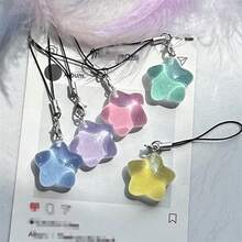 5 件套可爱果冻闪亮星星手机挂绳、钥匙扣、粉色少女五角星甜心包挂饰、情侣礼物 - 彩色 - 查看 1