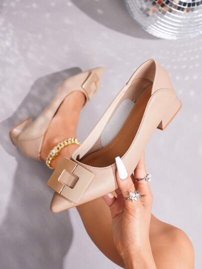 1 Par de Sapatos Planos Femininos Cor de Damasco, Sapatilhas Elegantes de Vestido Casual com Decoração em Laço, Adequado para Festas, Casamentos, Uso Diário, Outdoor, Estilo Retrô, Escritório, Ocasiões Formais, Decoração de Corrente de Metal, Bico Redondo, Sola Macia, Tamanho Grande 42-45