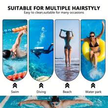 1pc Summer Silicone Black Swimming Cap, For Long Hair, Swimming Accessories Beach Essential