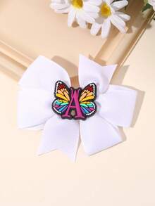 1pc Spring/Summer Pure White Bow Decorated 26 Letter Bow Hair Clip, Alligator Clip Hair Accessory For Girls, Suitable For Daily Decoration, Ribbon Bow Hair Clip - White - View 5