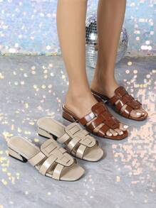 Women's Summer Thick Heel Slippers, Retro Woven Low Heel, Ladies Comfort High Heel Sandals