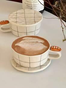 1 件简约优质咖啡杯碟套装，创意大容量马克杯，优雅适合下午茶和甜点，家用饮水杯 - 彩色 - 查看 2