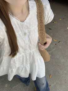 Petite White Embroidered Dress Casual Cute Mini Dress Overlay A-Line Cakes Skirt For Summer