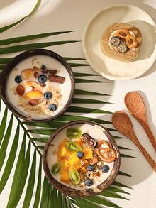 Bát dừa mùa hè kèm thìa - Bát đựng sinh tố acai/cocktail dừa/salad trái cây đông lạnh, vật dụng thiết yếu cho dã ngoại bãi biển và tiệc bể bơi, phù hợp cho người ăn chay dùng để làm sinh tố/sữa chua/cháo yến mạch (hương dừa tự nhiên) - Nhiều màu - Xem 5