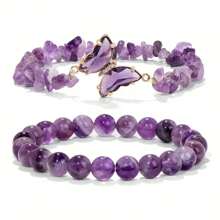 PHCOO 2 Peças Conjunto de Pulseira Decorada com Borboleta Simples e Elegante com Pedra Natural Assimétrica, Conjunto de Joias da Moda