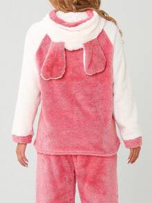 Conjunto Pijamas de nina Polar Dibujo Animado Con Capuch Con Forma de Panda - Rosa coral - Ver 8