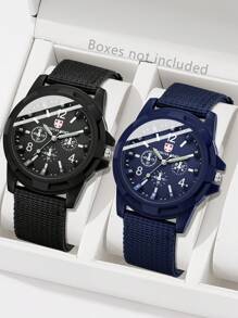 2 Pieces Men's Fashionable Simple Classic Digital Scale Canvas Strap Men's Quartz Watch Combination Set Suitable For Daily Wear Decoration Or Holiday Gifts