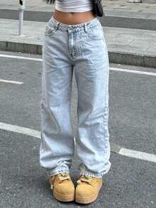 PETITE Women's Casual Light Color Water-Washed Wide Leg Denim Jeans For Daily Wear - Light Wash - View 3