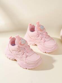 1 双男女款 PU 透气旋转纽扣运动鞋，适合青少年，适合春季、夏季和秋季 - 粉色 - 查看 3