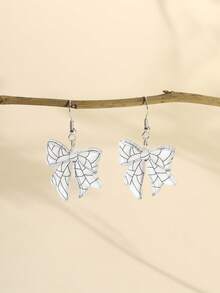 1 Pair Acrylic Sports Ball Bow Knot Design Dangle Earrings For Women, Football, Basketball, Rugby, Baseball, Cheerleading, Silver-Color Hook