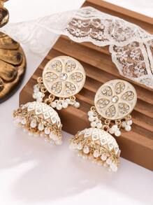1 par de pendientes retro con gotas de agua, incrustados con perlas y rhinestones, pendientes con borlas, pendientes bohemios con campanas, pendientes para mujer para uso diario, banquetes, fiestas y vacaciones