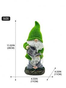 植绒太阳能花园小矮人户外雕像 - 11.02 英寸户外花园装饰 - LED 户外装饰灯 - 独特的乔迁礼物庭院艺术雕塑，适用于露台草坪装饰 - 綠色 - 查看 3