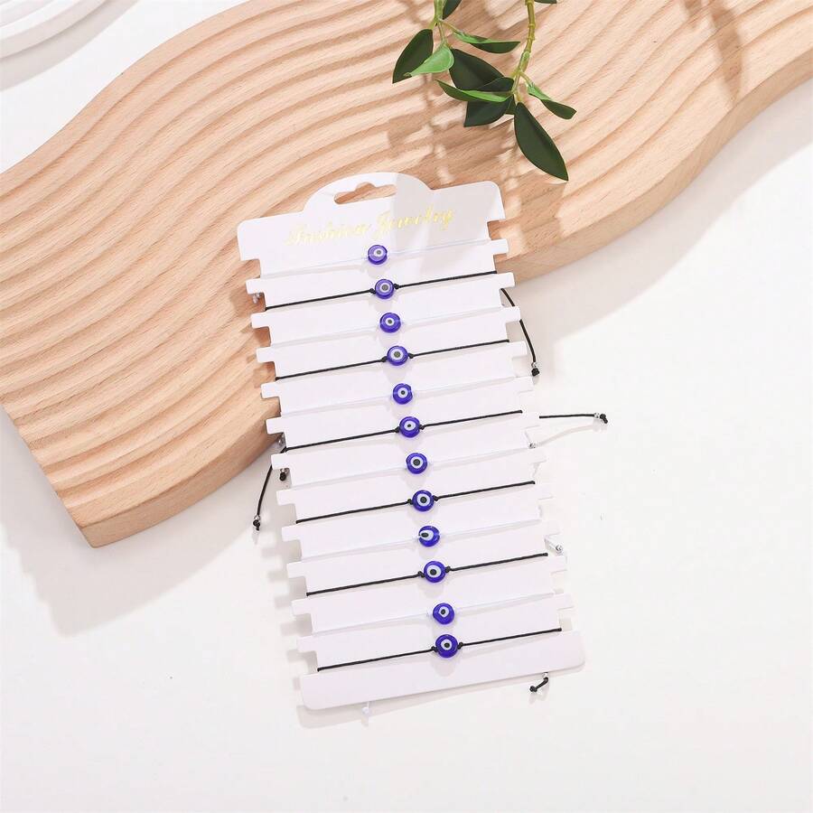 12pcs Set Adjustable Braided Evil Eye Bracelets - Blue - View 1