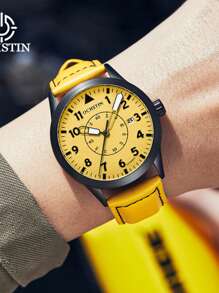 OCHSTIN Herren mechanische Piloten-Armbanduhr, Luxus Selbstaufzug Leder mechanische Herren Uhr mit Datum, Geschenk für Männer mit orange/gelb/schwarzem Zifferblatt