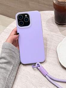 1 件果冻手机壳适用于 16、多巴胺果冻 15 液体硅胶镜头保护防震软手机壳适用于 14/13/12/17 系列 - 紫色+繩子 - 查看 3