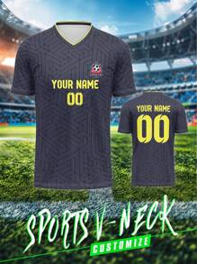 Customizable Sports Jersey - Everton, Breathable Quick-Dry 210g Spring/Summer Single Top Unisex Sports Team Club Training V-Neck Football Shirt With Front & Back Print Of Name, Number, Logo, Suitable For Daily Casual, Party & Gathering, Comfortable Fit