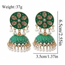 1 par de pendientes retro con gotas de agua, incrustados con perlas y rhinestones, pendientes con borlas, pendientes bohemios con campanas, pendientes para mujer para uso diario, banquetes, fiestas y vacaciones