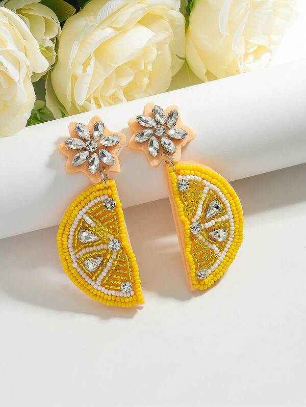 2 piezas Aretes estilo bohemio y lindo con diseño de frutas de cuentas de arroz hechos a mano, aretes colgantes con cuentas hechos a mano para mujer, adecuados para uso diario, vacaciones y fiestas