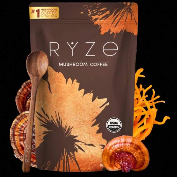 (1pkg)RYZE Mushroom  USDA Organic With 6 Adaptogenic Mushrooms And MCT Oil, USA Grown Instant  For Better Energy, Focus, Digestion, Immunity With Cordyceps, Lion's Mane, Turkey Tail, (30 Servings)Holiday Essentials