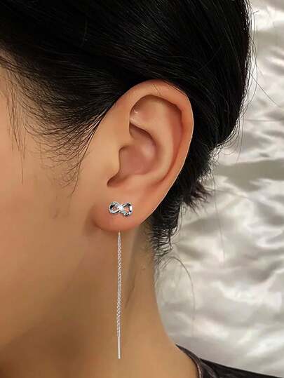 1 paire de boucles d'oreilles élégantes en argent sterling 925 avec symbole de l'infini mini, décorées de cubic zirconia et d'un long gland. Bijoux de boucles d'oreilles gracieux pour le quotidien, les sorties, le printemps/l'été, la remise des diplômes, la Saint-Valentin