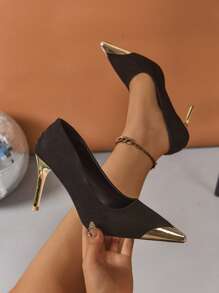 Scarpe tacchi alti nuove per la primavera 2025, donna, tacco sottile, nero, sexy, punta affusolata, versatili, in velluto