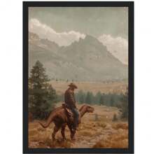 1pc,Wall Arts,Vintage Posters,Vintage Dinosaur Cowboy Canvas Print | Western Jurassic Dinosaur Print | Gift For Him,Funny Print,Unframed ,Wall Art With Frame