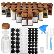 24 piezas de frascos cuadrados de madera de acacia de 40 oz para pimienta y especias, set de recipientes de vidrio para condimentos