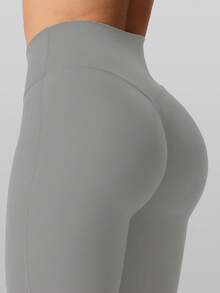 RUNONWHEELS 5 高腰喇叭裤日常健身运动紧身裤，女式提臀瑜伽紧身裤，女式高腰交叉设计喇叭紧身裤 - 淺灰色 - 查看 5